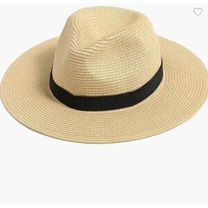 J.Crew Womens Packable Straw Hat Black Ribbon Size M/L